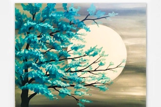 Paint Nite: Teal Tree in Moonlight